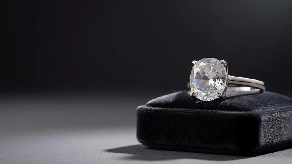 Bague sertie d'une pierre précieuse posée en lumière douce, symbolisant la frontière entre bijou de mode et bijou d'investissement