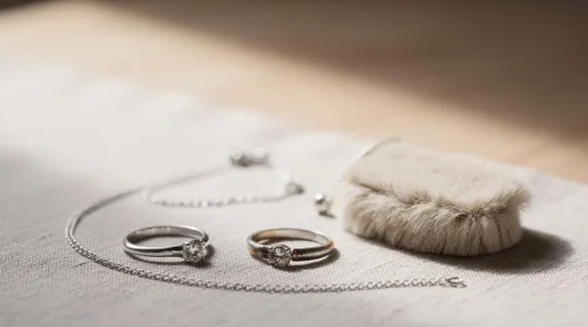 Bijoux en argent 925 disposés avec soin, illustrant l'authenticité, l'entretien et la valeur à préserver